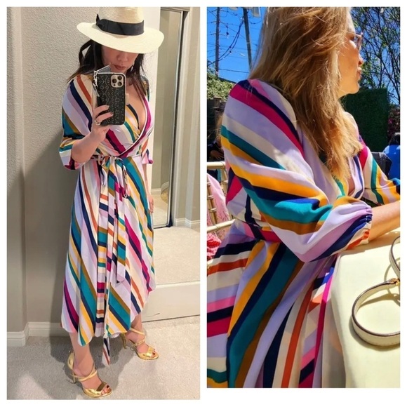 Great Jones colorful stripe wrap midi dress plus size XXL 13539 - Picture 1 of 16